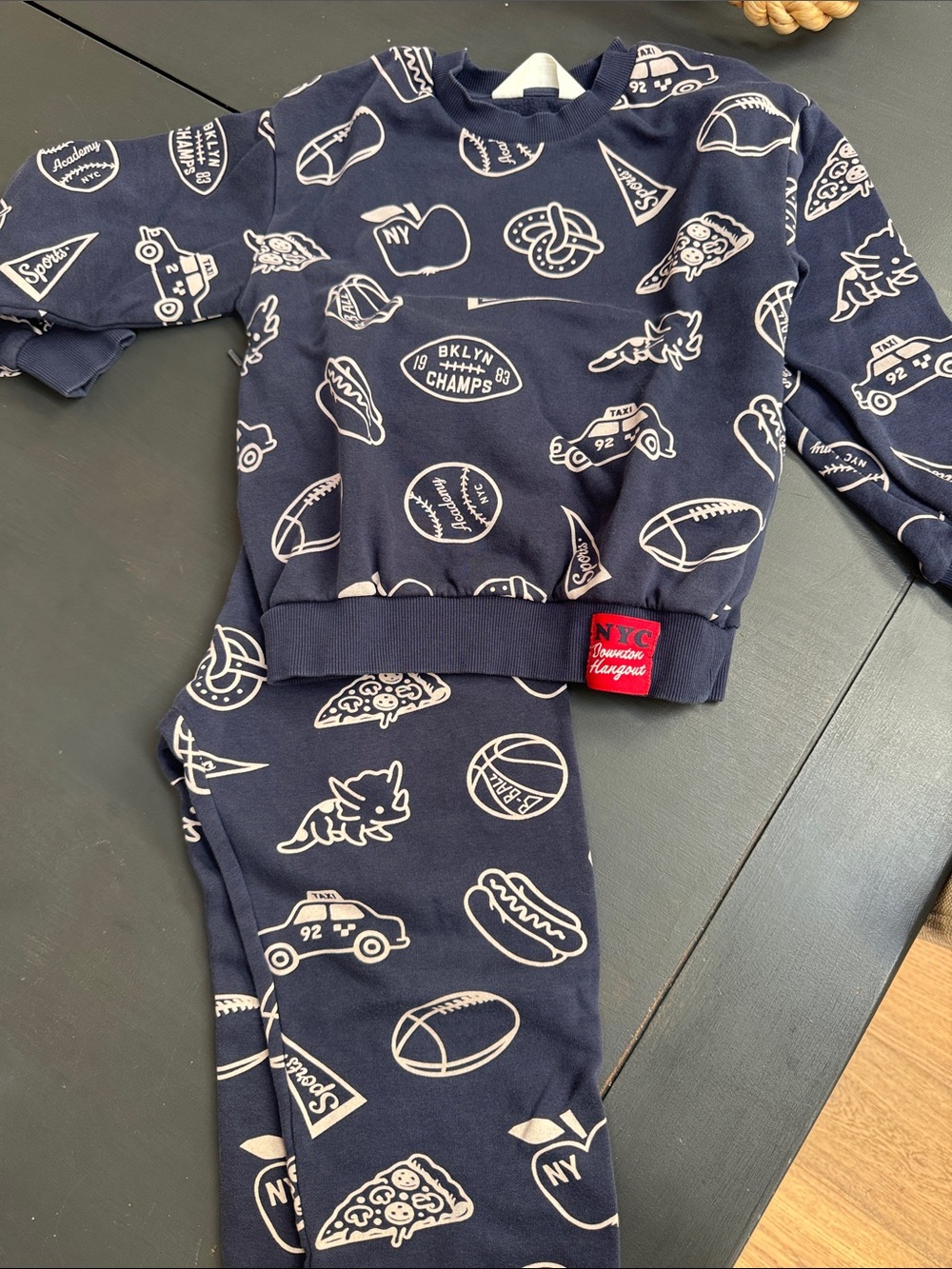 H&M Navy Jogger Bottoms with White Sports & Food Icons